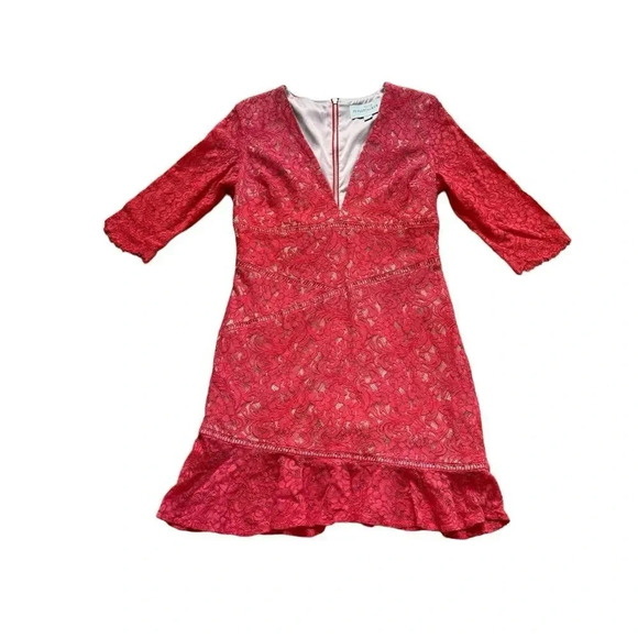 Stylestalker Ari Coral Lace Dress Mini Sheath V-neck 3/4 sleeves L RTR - Picture 5 of 10
